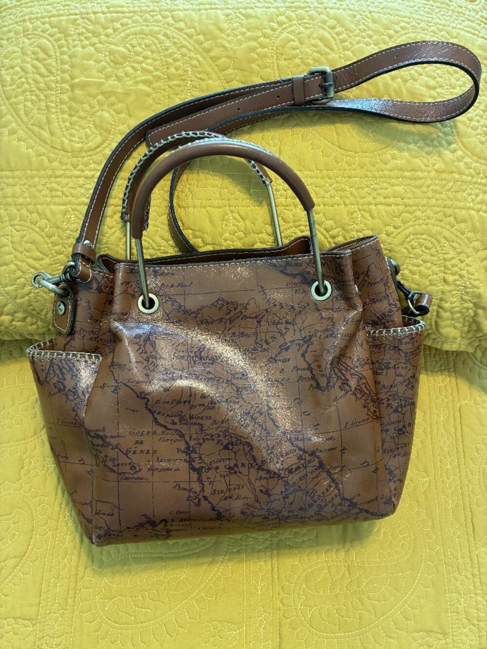 Patricia Nash Map Print Leather Shoulder/Tote